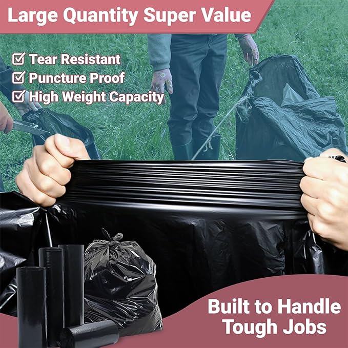 40-45 Gallon Heavy Duty Black Trash Bags 100 Count 40in x 46in x 1.5mil - Unscented Garbage Bags for Commercial Lawn Leaf and Contractor Use