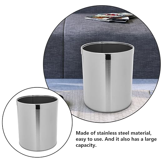 STOBAZA Compact Stainless Steel Trash Bin Chrome Trash Can for Bathroom Kitchen Waste Basket