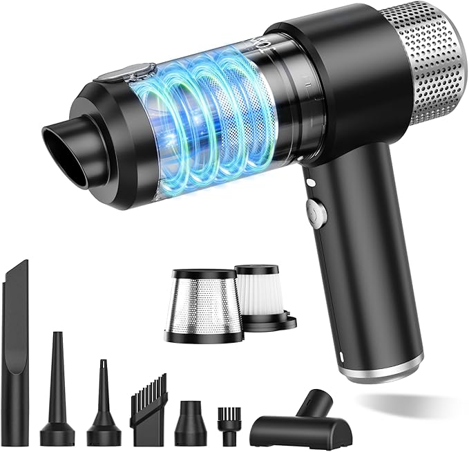 JONYJ Handheld Car Vacuum Cleaner 16000PA Hand Held Vacuum Portable Cordless 2 in 1 Air Duster and Vacuum Cleaner with LED Light Multi-Nozzles 120W High Power Mini Vacuum for Home Pet Office