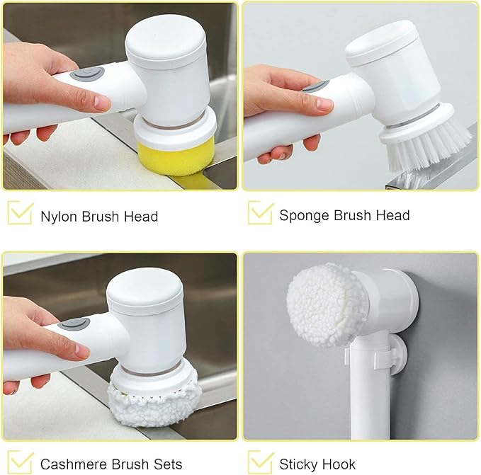 Electric Spin Scrubber Rechargeable Cleaning ToolsGrout Brush Electric Cleaning Brush with 3 Brush HeadsElectric Scrubber Suitable for Bathroom Wall Tiles Floor Bathtub Kitchen