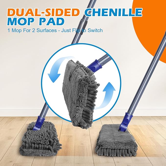 Mops for Floor Cleaning Masthome Flat Dust Mop with 4 Reusable Pads 2-Sided Microfiber Dust Mop for Wet &amp Dry Use Flat Flip Mops for Hardwood Laminate VinylKitchen Tile -1 Scraper