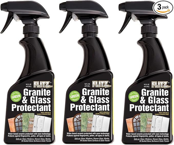 Flitz Granite &amp Glass Protectant - 16oz Bottle of USA-Made Granite Sealer and Glass Countertop Protector - Cleans &amp Prevents Liquid Stains &amp Others - Also Works on Marble &amp All Metal