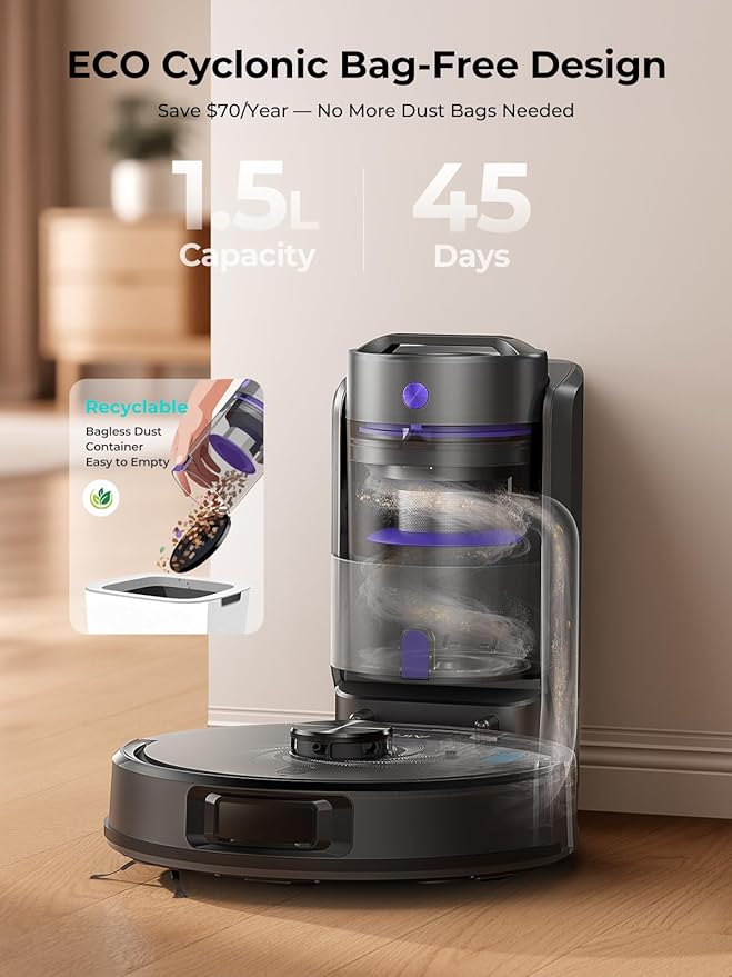 Robot Vacuum and Mop Upgraded Bagless Robot Vacuum Cleaner with Self-Emptying 6000Pa Robotic Vacuum with LiDAR Navigation Smart Mapping Schedule App/Alexa Control for Carpet/Pet Hair Q20 Ultra