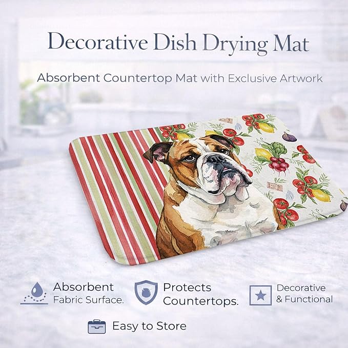 Caroline's Treasures Brindle and White English Bulldog Vegetables Dish Drying Mat Absorbent Dish Drying Mat Pad for Kitchen Counter Dish Drainer Mat for Countertop 14 x 21 Multicolor