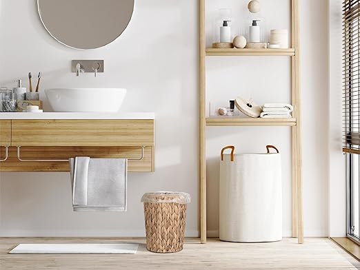 StorageWorks Wicker Waste Basket Small Trash Can for Bathroom Water Hyacinth Trash Basket for Office Wicker Garbage Can for Bedroom Round 1 Pack