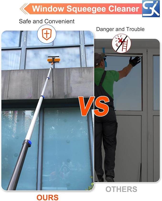 26FT Reach Window Squeegee for Window Cleaning Kit with 5-19 Foot Telescoping Extension Pole 2 in 1 Window Squeegee Cobweb Duster Dust Kit Window Washing Kit for Car Shower Glass Door