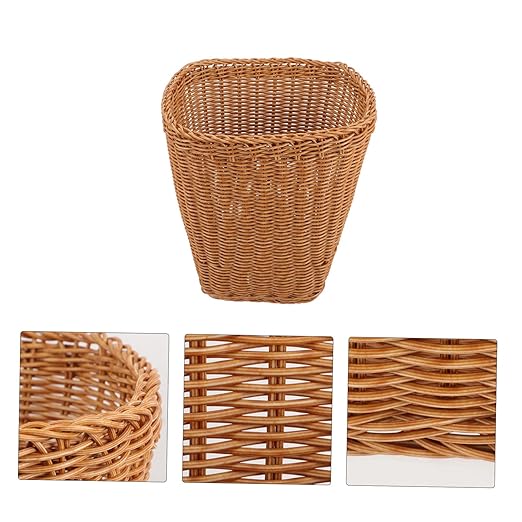 Farmhouse Woven Basket Rattan Storage Wastebasket for Living Bedroom Office Dorm Rustic Design Lightweight Versatile Home Decor