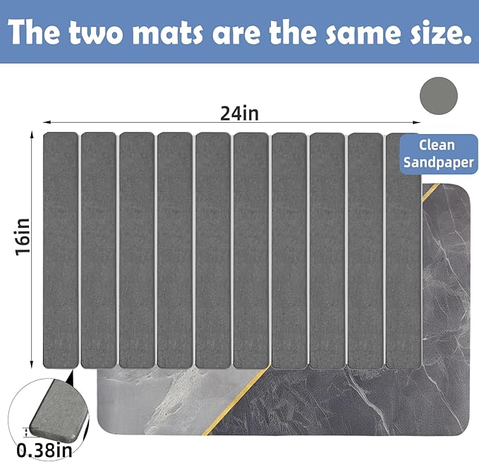 2pcs Stone Dish Drying Mat for Kitchen Counter - Foldable 24 16 Heat Resistant Eco Friendly Super Absorbent Diatomaceous Earth Dish Drying Mat Plate BowlMatch Any Countertop