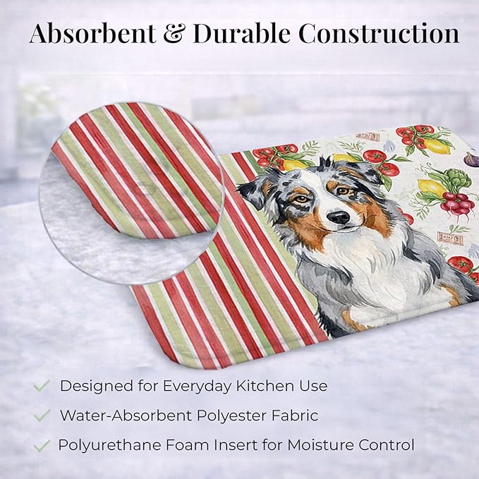 Caroline's Treasures Blue Merle Australian Shepherd Vegetables Dish Drying Mat Absorbent Dish Drying Mat Pad for Kitchen Counter Dish Drainer Mat for Countertop 14 x 21 Multicolor