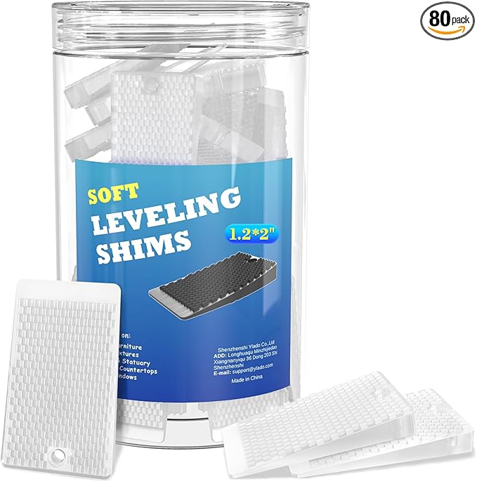 Furniture Levelers 80 Piece Jar Plastic Shims for Leveling Black Rubber Wedge for Table Toilet Refrigerator Piano Small Shims for Home Improvement and Work (80pcs- Clear)