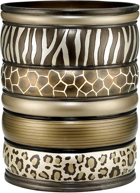 Zahari Home Decorative Trash Can for Bathroom Office &amp Bedroom - 2.1 Gallons Stylish &amp Small Trash Can for Dorms Desktop &amp Restroom - Chic Waste Basket for Compact Spaces Safari Stripes