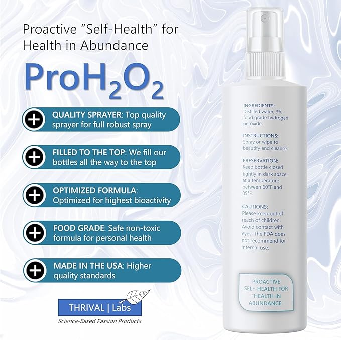 ProH2O2 3% Food Grade Hydrogen Peroxide – Natural Cleaner &amp Disinfectant – Suitable for Household Use – Ideal for Cleaning Sanitizing &amp Gargle – 8 oz Spray Bottle (Pack of 2)