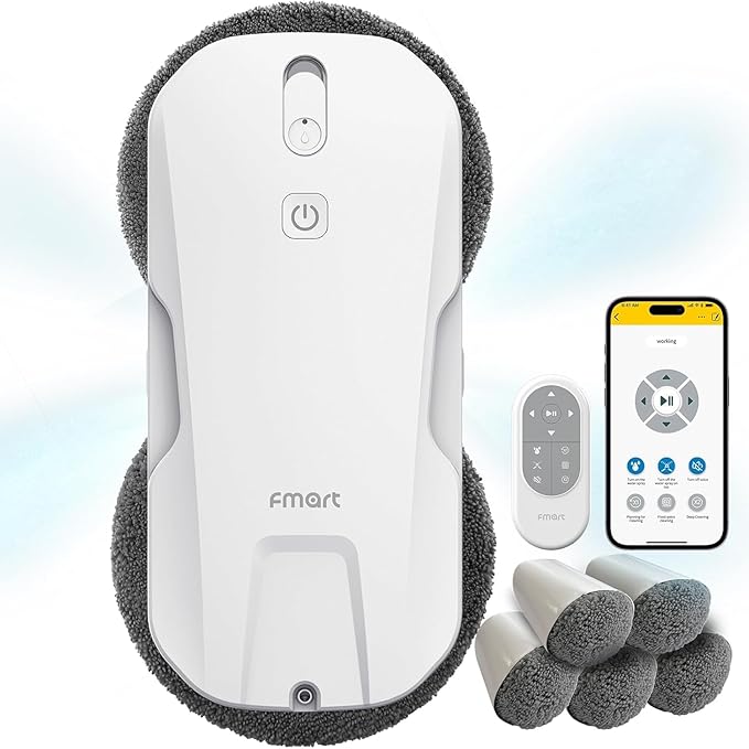 FMART T11 Window Cleaning Robot Auto 4-Way Water Spray 5300Pa Strong Suction High-Speed Cleaning &lt60dB Ultra-Quiet 60mm Slim Window Robot Smart Navigation Anti-Drop &amp 50min UPS Protectio