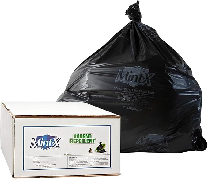 Mint-X Rodent Repellent Trash Bags 1.7 Mil Flat Seal 47 Height x 43 Length Black (Pack of 100) (MX4347STB)