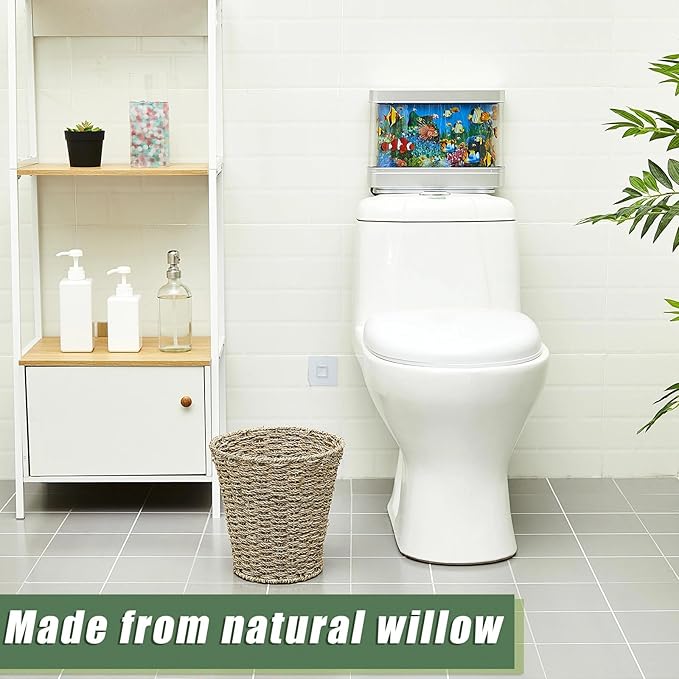 Hushee 4 Pcs Seagrass Waste Basket 3 Gallons Wicker Waste Basket Woven Rattan Trash Can Boho Wicker Garbage Can for Bathroom Bedroom Kitchen Offices Home Brown