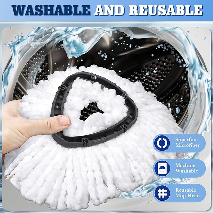 4 Packs Spin Mop Replacement Heads Compatible with Oceda EasyWring 1-Tank System 30-58 Mop HandleScrub Brush and Base Combo SetMop Refills Easy to Replace and Cleaning (White1-Tank)