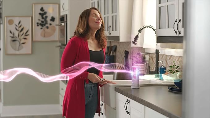 Starter Kit Cordless Rechargeable Air Freshening System Non Toxic Aroma Pods Oscillates 180° Includes Remote Control and (4) Scent Pads Refills 120 Day Supply Home Bathroom Patent Pending