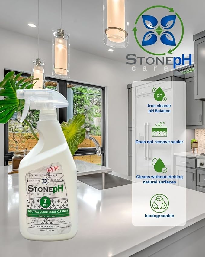Countertop Cleaner Spray - Daily Granite Cleaner Spray - Stone Cleaner- Ph Neutral Formula For Kitchen &amp Home Cleaning Surfaces Marble Quartz Lemon (25 Fl. Oz)