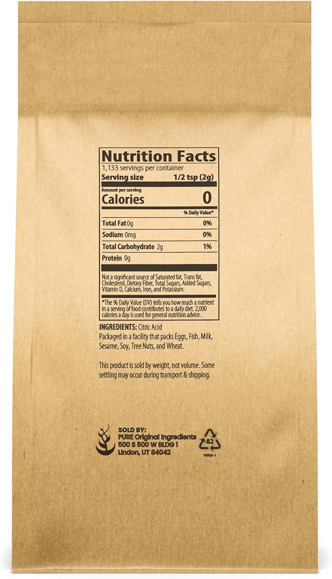 Pure Original Ingredients Citric Acid (5 lb.) Eco-Friendly Packaging Natural Food Safe