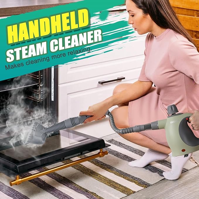 Multi-Surface Handheld Pressurized Steam Cleaner with 13 PCS Accessory Portable Steamer for Cleaning Multipurpose Steam Cleaner for Home/Car/Bathroom/Grease/Upholstery/Floor/Grout and More (Green)
