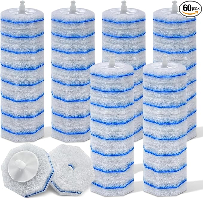 60 Pack Disposable Toilet Brush Refill Heads 3-Layer Dissolvable Cleaning Pads with Detergent Universal Fit for Most Toilet Wand Handles Bathroom Cleaning Supplies Bulk Value Pack