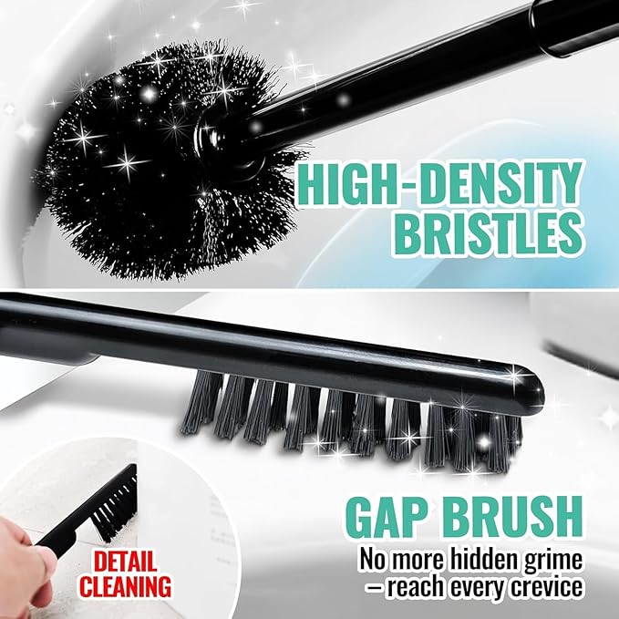 2 Pack 4 in 1 Toilet Brush and Plunger Set with Crevice Cleaning Brush Toilet Plunger and Brush Set with Extra Long Handle Plungers for Bathroom Accessories Toilet Plunger with Holder Black Pack