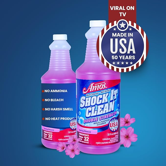 Professor Amos Shock It Clean MultiPurpose Cleaner Double Strength Concentrate All Purpose Carpet Jewelry Upholstery Leather Stain Remover &amp Floor Cleaner (Spring Breeze 32 Oz)