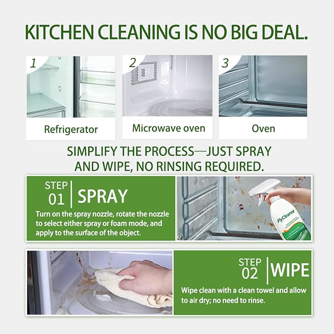 Ion Kitchen Cleaner Stain Remover Spray Kitchen Multi-purpose Foam Cleaner Spray Kitchen Oil Stains Cleaner for Appliance/Hold/Oven/Stove/Sink Range Hood