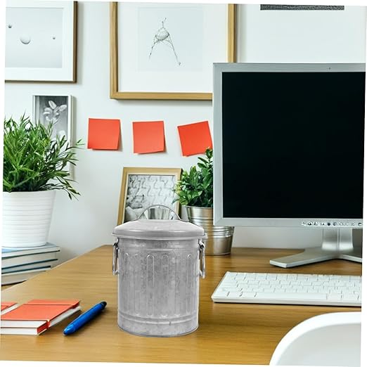 NUOBESTY Small Bucket Shaped Garbage Can with Lid Multifunctional Desktop Trash Bin and Pen Holder Compact Office Wastebasket for Bedroom Kitchen to Clean Reusable Storage Container
