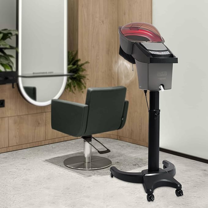 Standing Hair Steamer 7 Light Micro Mist Salon Styling Hooded Floor Hair Steamer Rolling Salon Ozone Hair Care SPA Steamer Oil Treatment with Rolling Floor Stand Base for Spa and Home Use (Black)