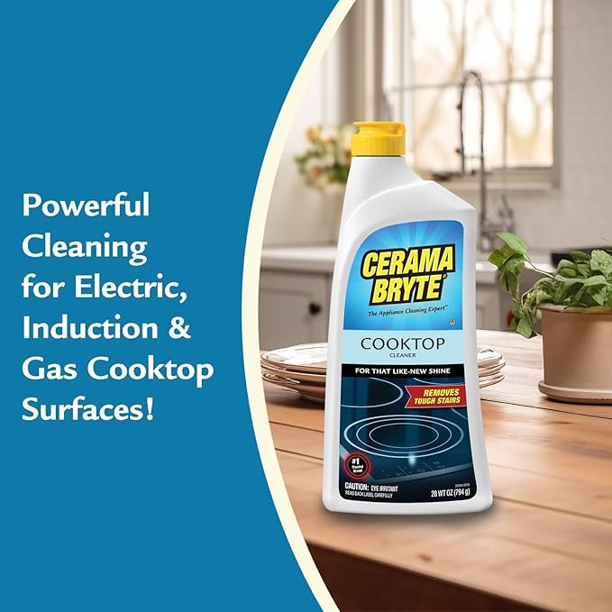 Cerama Bryte Complete Cooktop Cleaning Kit 10 Cleaner Pads 1 POW-R Grip Tool 1 Scraper and 1 Microfiber Cloth 28 Fl Oz