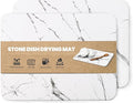 2 Pack Quick Dry Stone Drying Mat for Kitchen Counter Water-Absorbent Diatomaceous Dish Drying Mats Multi-Purpose Stone Drying Tray for Cups Dishes Bottles White-Marble