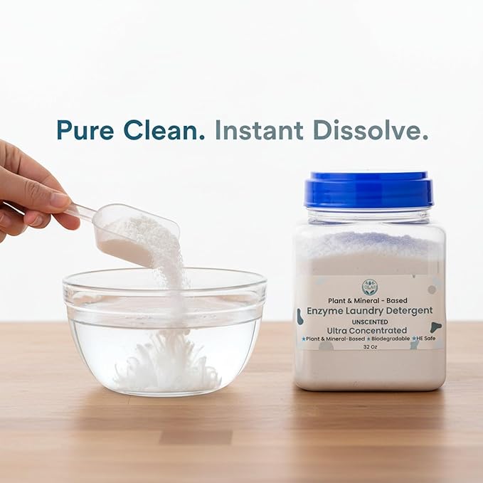 Ultra-Concentrated Enzyme Laundry Detergent - Unscented | Plant &amp Mineral-Based Stain Remover Odor Eliminator | Safe for Sensitive Skin Biodegradable HE Compatible | 32 oz