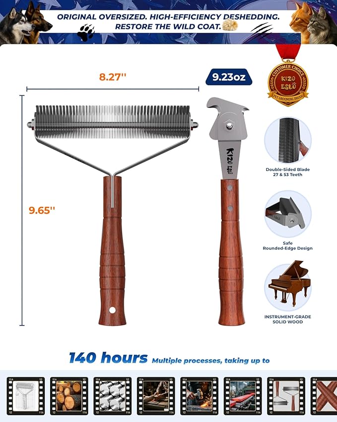 Extra Large 2-Sided Dog Brush For Shedding Undercoat Rake for Dogs &amp Cats &amp Horses Remove Mats Dematting CombGentle Grooming Brush for German Shepherds Medium to Long-Haired Pets(Walnut Han