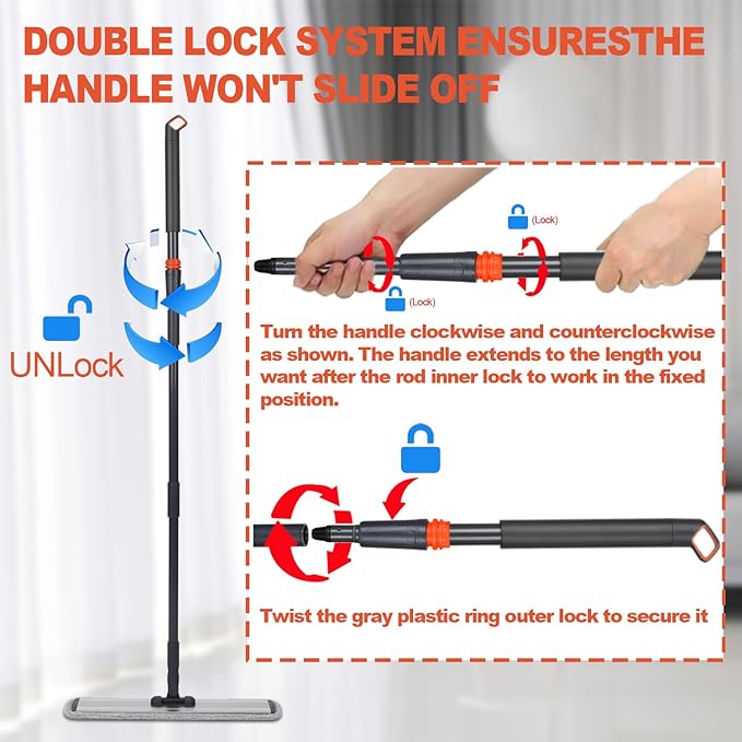 24inch Flat Mop for Cleaning Floors Heavy Duty Microfiber Wet Mop Deep Cleaning for Hardwood Tile &amp Laminate Includes 4 Reusable Washable Pads and Adjustable Long Handle