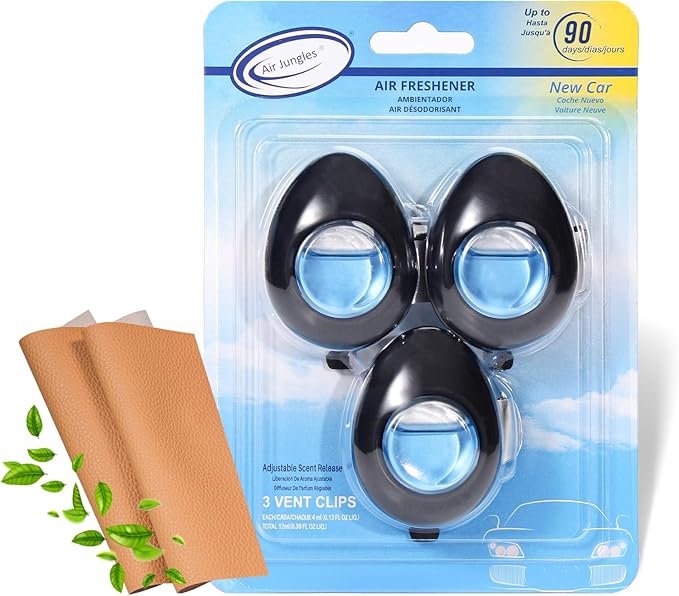 Air Jungles Car Air Freshener Vent Clip Bundle New Car Scent 3 Count + 6 Count (Total 9 Clips 4 ml Each) Up to 270 Days Freshness