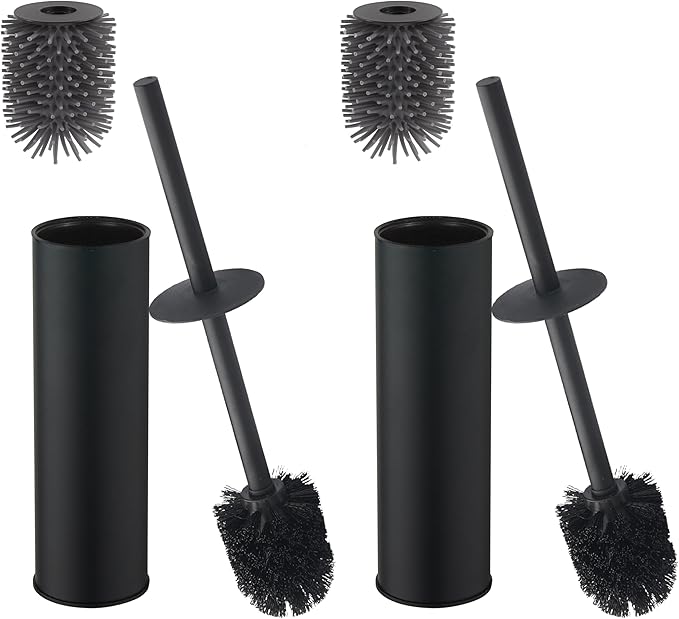 Toilet Brush and HolderStainless Steel Toilet Brushes for Bathroom with Holder 2pack Black