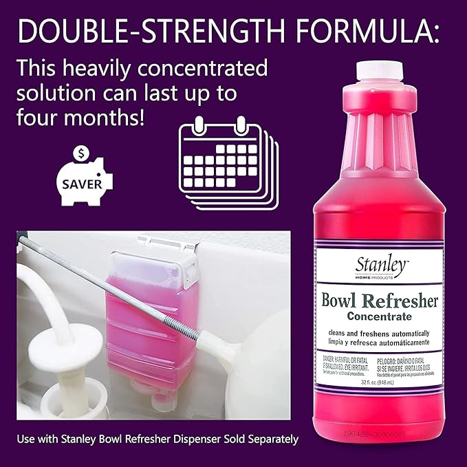 Stanley Toilet Bowl Cleaner &amp Deodorizer Concentrate 32 oz – Wild Rose Scent – Septic‑Safe Bowl Refresher – Cleans Stains &amp Residue with Each Flush (Pack of 4)