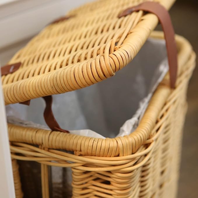 The Basket Lady Wicker Trash Basket with Metal Liner 16 in L x 10.5 in W x 24 in H 10 gallon capacity Sandstone