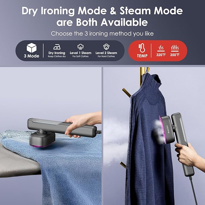 FEPPO Travel Steamer for Clothes 110-240V Dual Voltage Portable Steamer &amp Iron 2 in 1 Fast Heat Up 1100W Powerful Garment Steamer Large Ceramic Heat Panel for Home &amp Global &amp Europe Tr