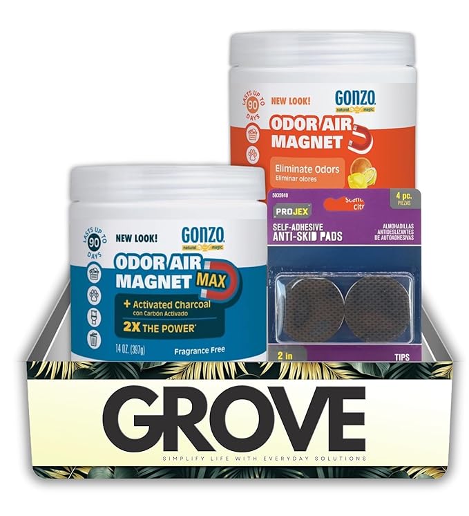 Gonzo Odor Eliminator 14 oz Gel Bundle with Odor Absorber + Skid Pad – Activated Charcoal Gel Neutralizes Smoke Pet &amp Kitchen Odors Lightly Fragranced – Gift Set (3 Items)