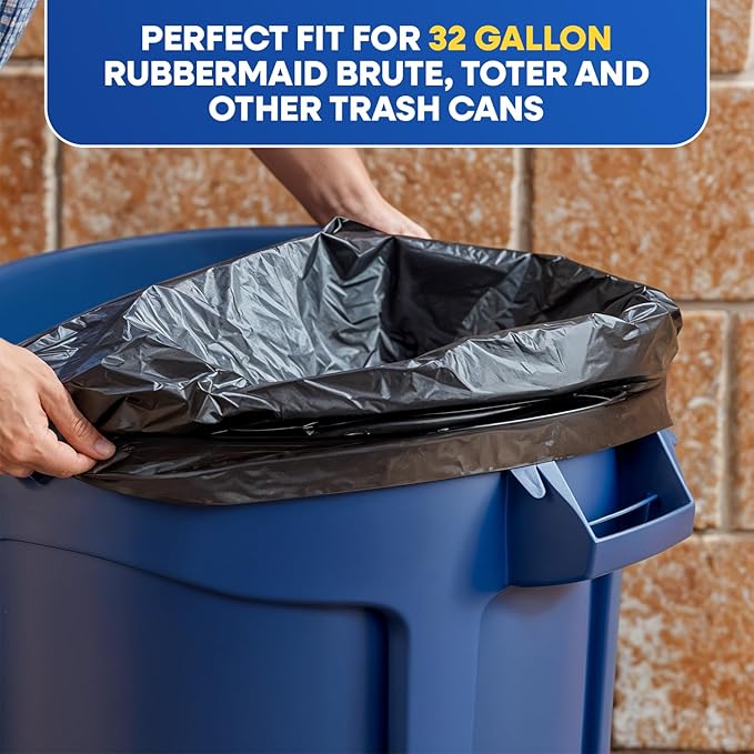 40-45 Gallon Trash Bags 1.5 Mil Heavy Duty Large Black Garbage Bags Fit Rubbermaid Brute Rollout Round 32-44 gal Trash Cans Liners Pack of 100
