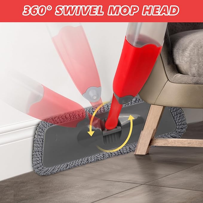 HOMTOYOU Spray Mops with 9 Reusable Pads: Wet Mop for Hardwood Tile Wood Laminate Vinyl - Absorbs Pet Hair Dust