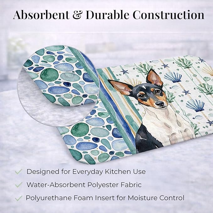Caroline's Treasures Toy Fox Terrier Coastal Sea Glass Dish Drying Mat Absorbent Dish Drying Mat Pad for Kitchen Counter Dish Drainer Mat for Countertop 14 x 21 Multicolor
