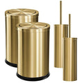 Maxdot 4 Pcs 2.4 Gallon/9 L Gold Bathroom Trash Can with Flip Lid and Toilet Brush Set Small Luxury Stainless Steel Garbage Trash Can Wastebasket Bin for Home Office Hotel Bathroom Bedroom Kitchen