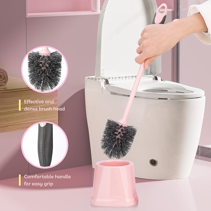 Toilet Brush 2 Pack Toilet Scrubber Brush and Holder Set Bathroom Accessories 14 Pcs Bathroom Cleaning Kit Pink Toilet Bowl Brush and Holder with 5 Brush for Bathroom Bathtub Washbasin