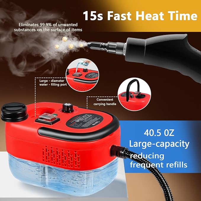 Handheld Steam Cleaner with 1200ml Large Water Tank &amp High Pressure - for Floors Upholstery Grout Cars Tiles Windows Kitchen