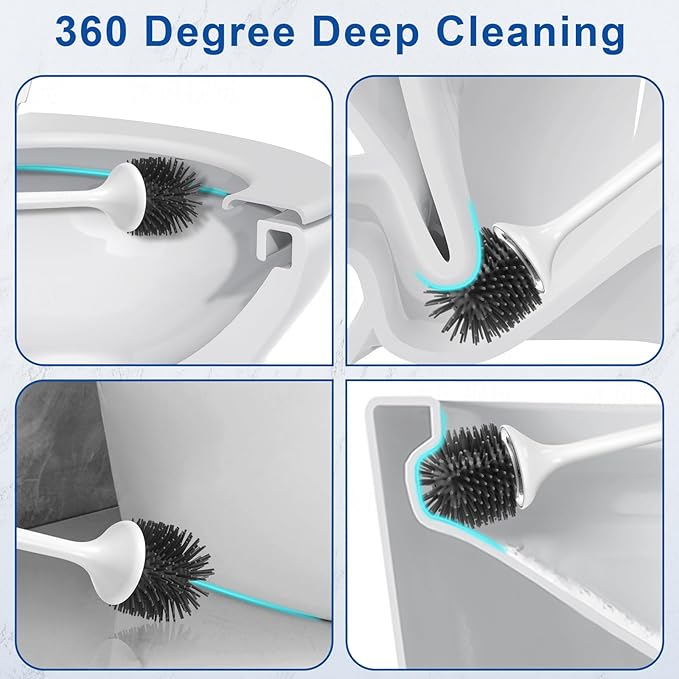 Electric Toilet BrushSilicone Toilet BrushToilet BrushToilet Bowl Brush and Holder Set with Ventilated Holderwith 1 Crevice Cleaning Brushes