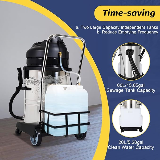 /40L/60L/15.85gal Commercial Carpet Cleaner Machine - 3in1 Wet Dry Upholstery Cleaner with Long Vacuum Head and Round Brush for Carpet Sofa Curtain