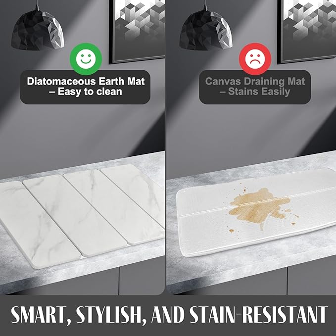Large Stone Dish Drying Mats for Kitchen Counter 24(L)×16(W) Marble pattern Drying Collapsible Dish Drying Mat Eco-Friendly Absorbent Diatomaceous Earth Mats for Dishes Bottles Cups